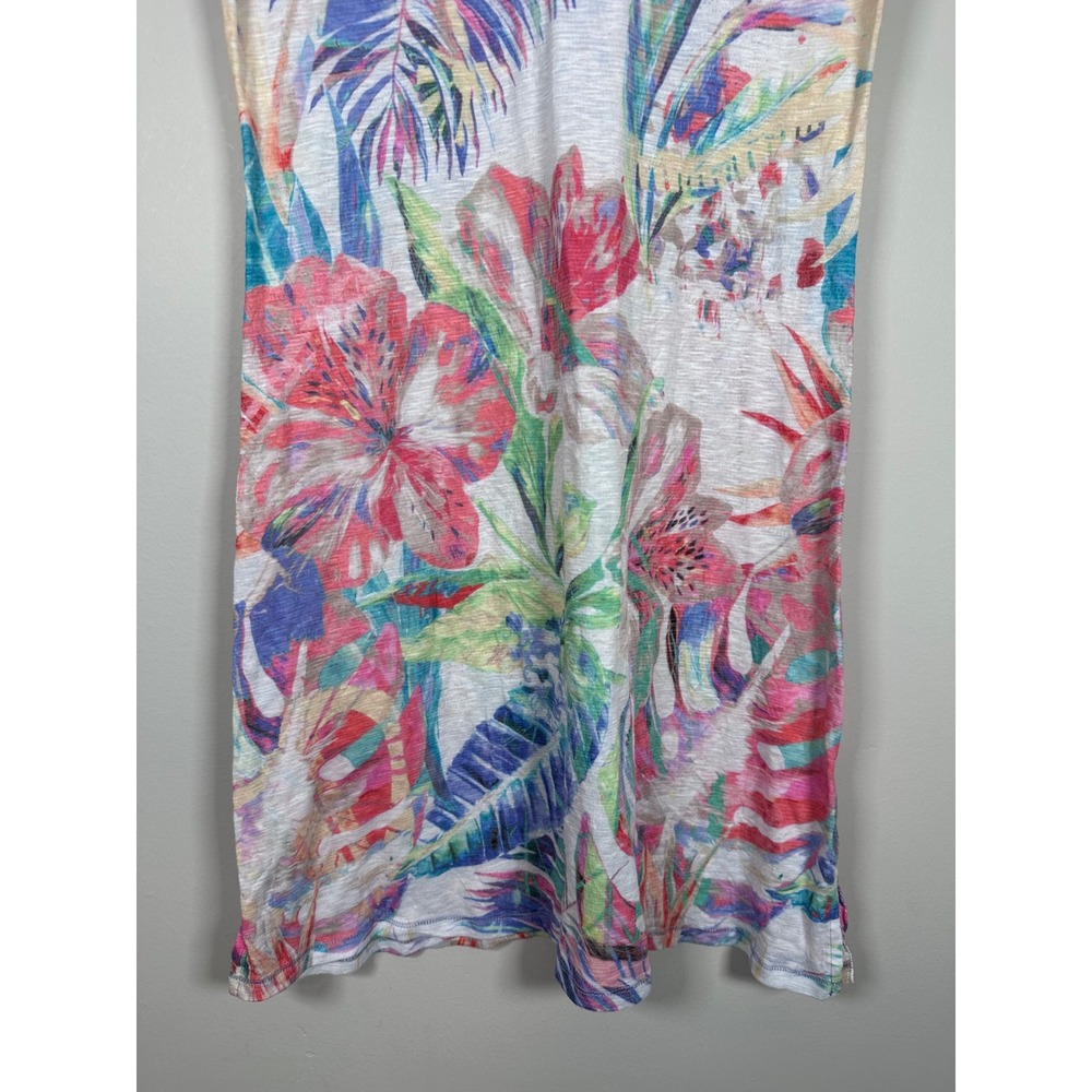 David Cline Tropical Floral V-Neck T-Shirt Dress Womens Medium Pastel Resort - Picture 2 of 7